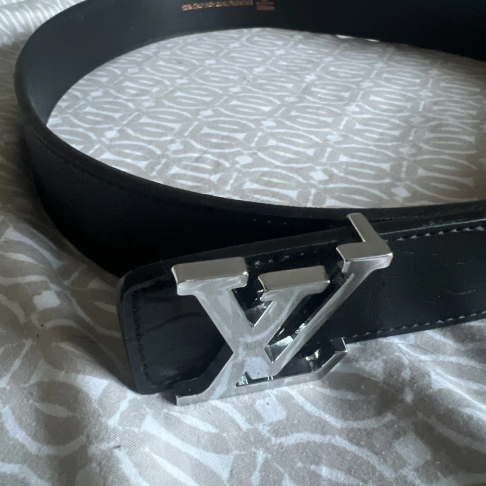 Louis Vuitton Black Belt with Silver Logo Buckle